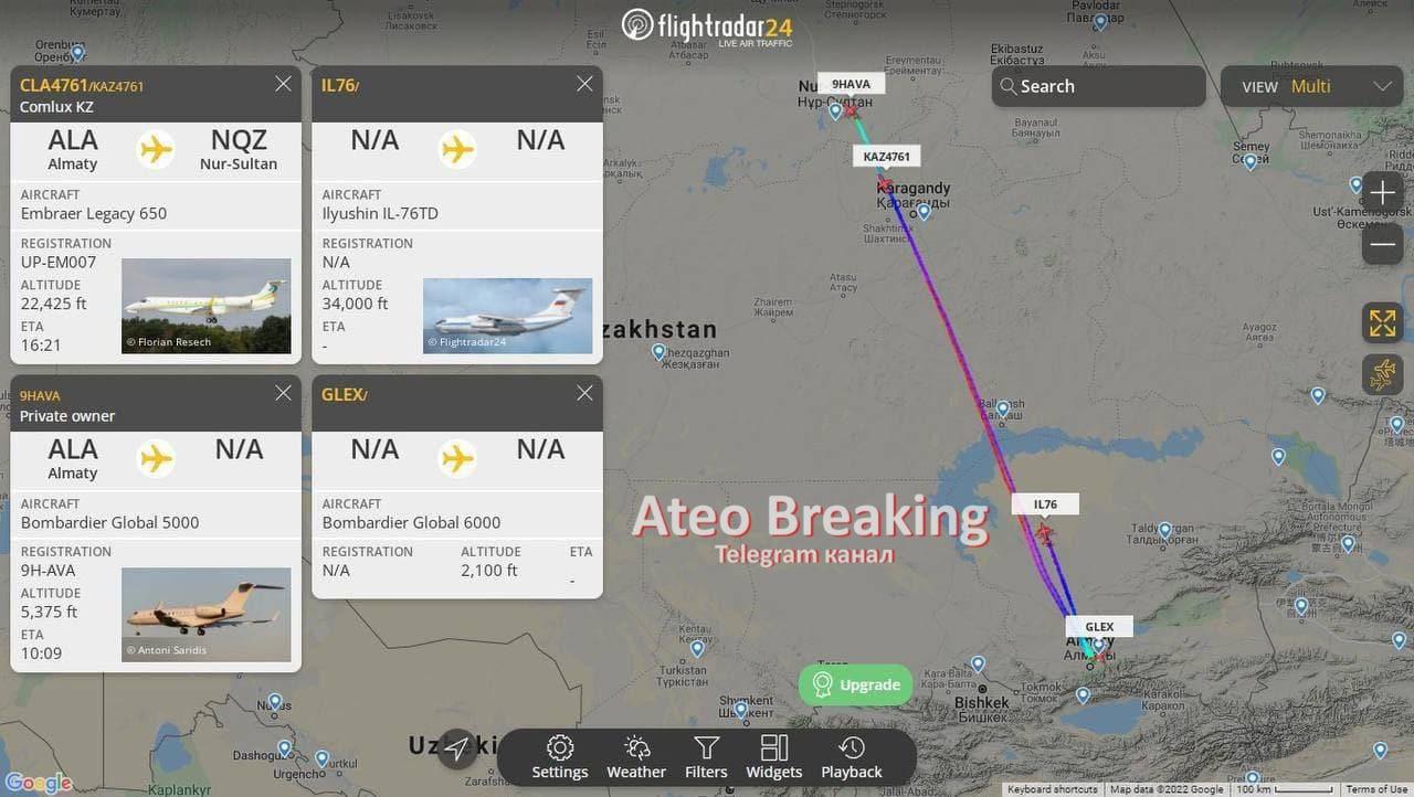 Ту-214 из спецотряда Путина летит в Казахстан, где власти теряют контроль над ситуацией