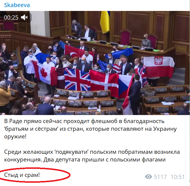 "Стыд и срам!" – Скабеева возмутилась поступку украинских депутатов в Раде