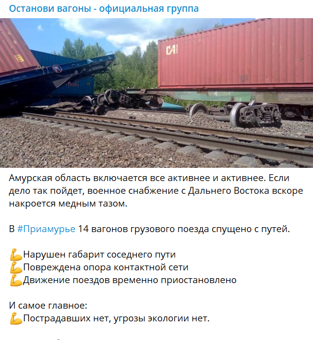 В Амурской области РФ неизвестные пустили под откос грузовой поезд – 19 вагонов спущены с путей, Транссиб перекрыта