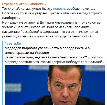 ​"Житель планеты розовых пони", – Стрелков посмеялся над Медведевым, мечтающим о победе "СВО"