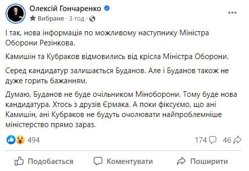 ​Камышин и Кубраков отказались от поста министра обороны, будет новый кандидат - источник