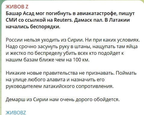 ​"Дорого нам обойдется", — в Z-каналах вой из-за краха в Сирии друга Путина