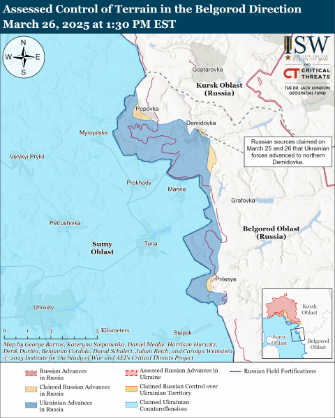 Кремль срочно перебрасывает на Белгородчину подкрепление: ISW выложили карту боев на территории РФ