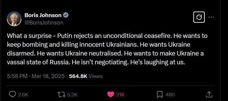 ​"Путин смеется над нами", – Джонсон дал свое видение разговора Трампа с главой РФ