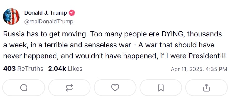 Трамп послал публичный сигнал Путину на фоне визита Уиткоффа в Москву: "Действуйте"