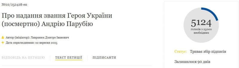 Опубликована петиция о присвоении Андрею Парубию звания героя Украины: сбор подписей продолжается