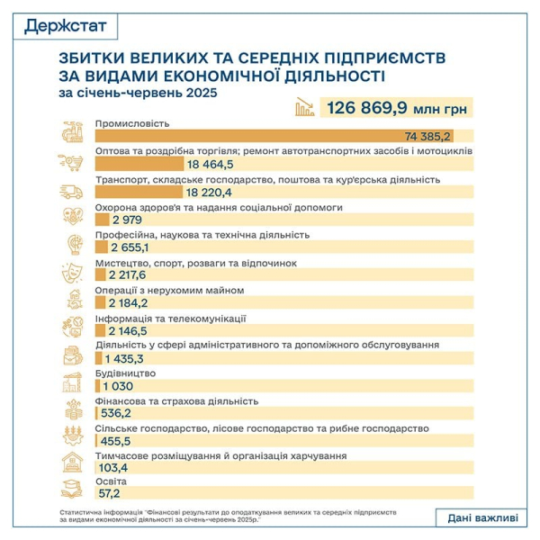 У першому півріччі 74% великих та середніх підприємств України отримали прибуток