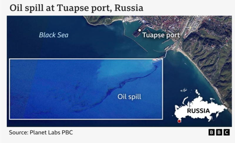 ​После удара ВСУ по Туапсе произошла утечка нефти в море: пятно длиной 3,6 км видно из космоса